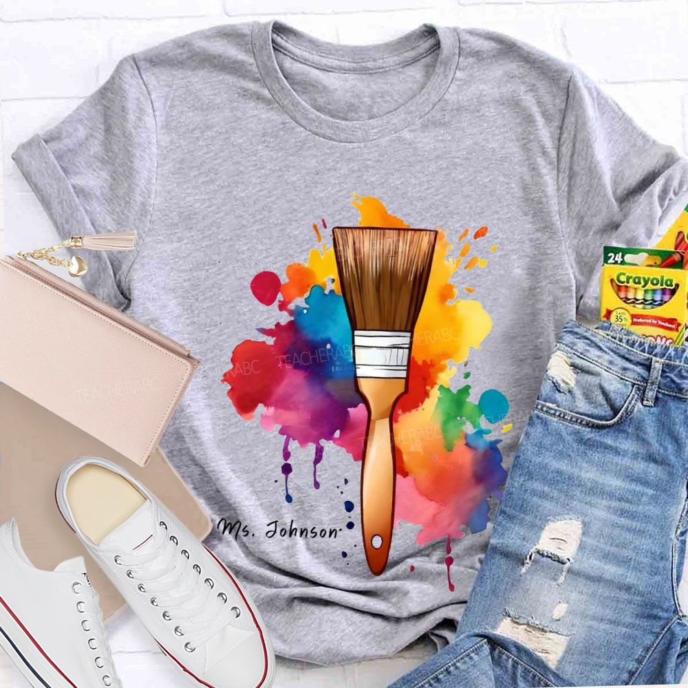 Personalized Name Tie-Dye Prints And Brushes Art Teacher T-shirt