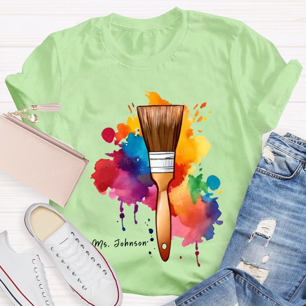 Personalized Name Tie-Dye Prints And Brushes Art Teacher T-shirt