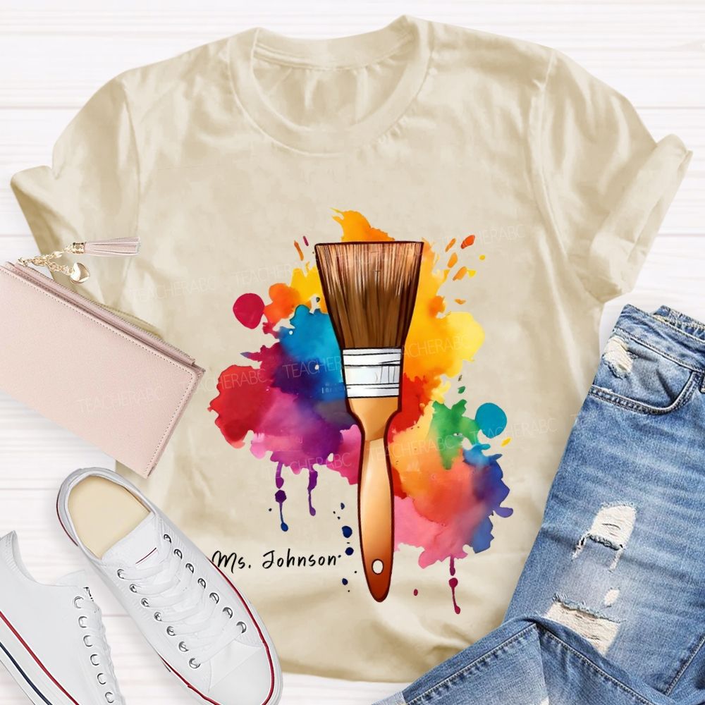 Personalized Name Tie-Dye Prints And Brushes Art Teacher T-shirt