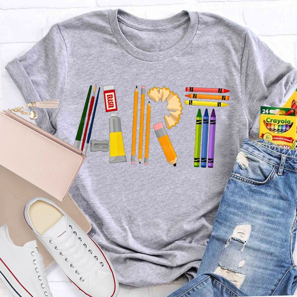 Creating Art Colored Crayons Art Teacher T-shirt