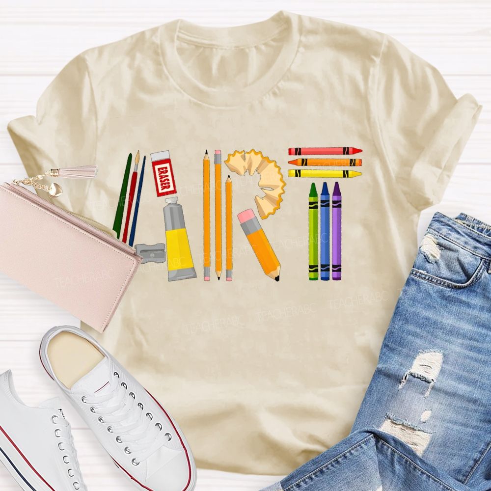 Creating Art Colored Crayons Art Teacher T-shirt