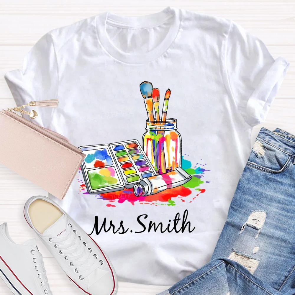 Personalized Art Teacher Name Palette Teacher T-shirt