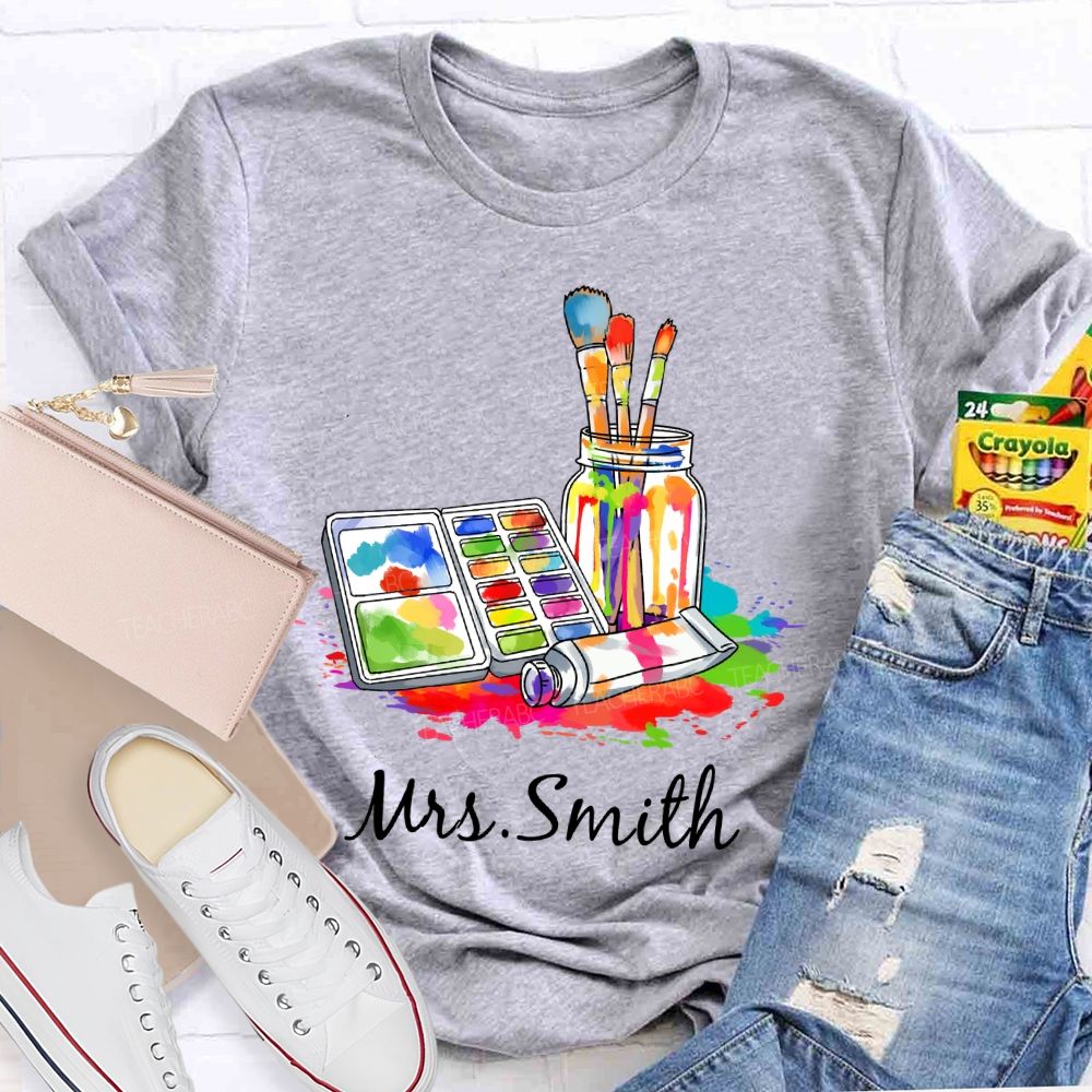 Personalized Art Teacher Name Palette Teacher T-shirt