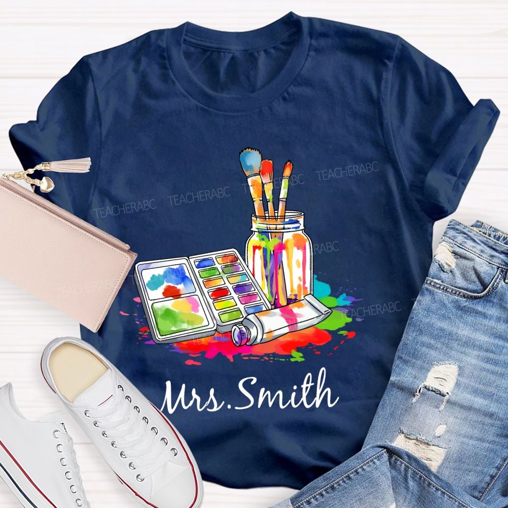 Personalized Art Teacher Name Palette Teacher T-shirt