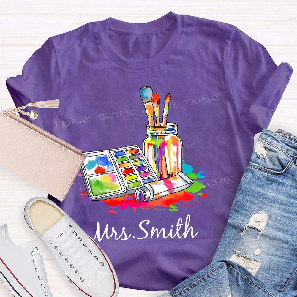 Personalized Art Teacher Name Palette Teacher T-shirt