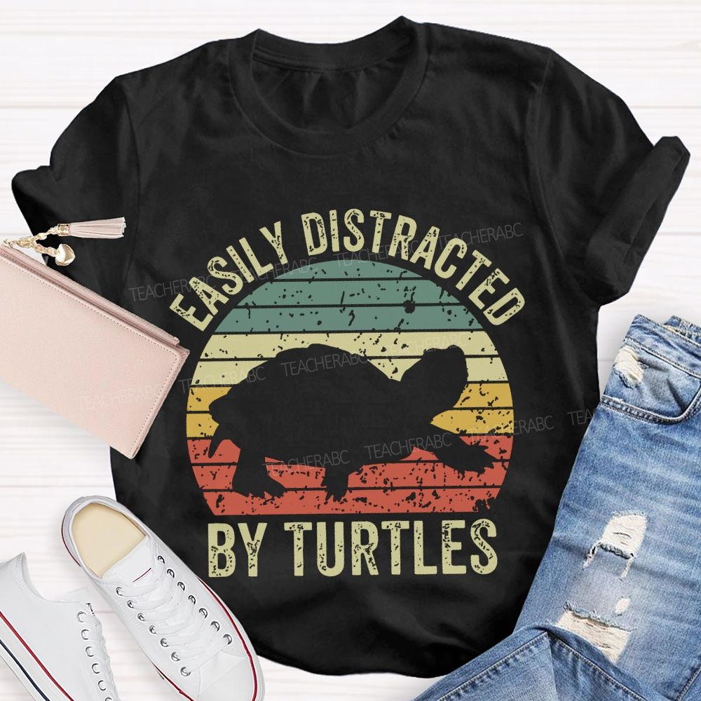 Easily Distracted By Turtles Teacher T-shirt