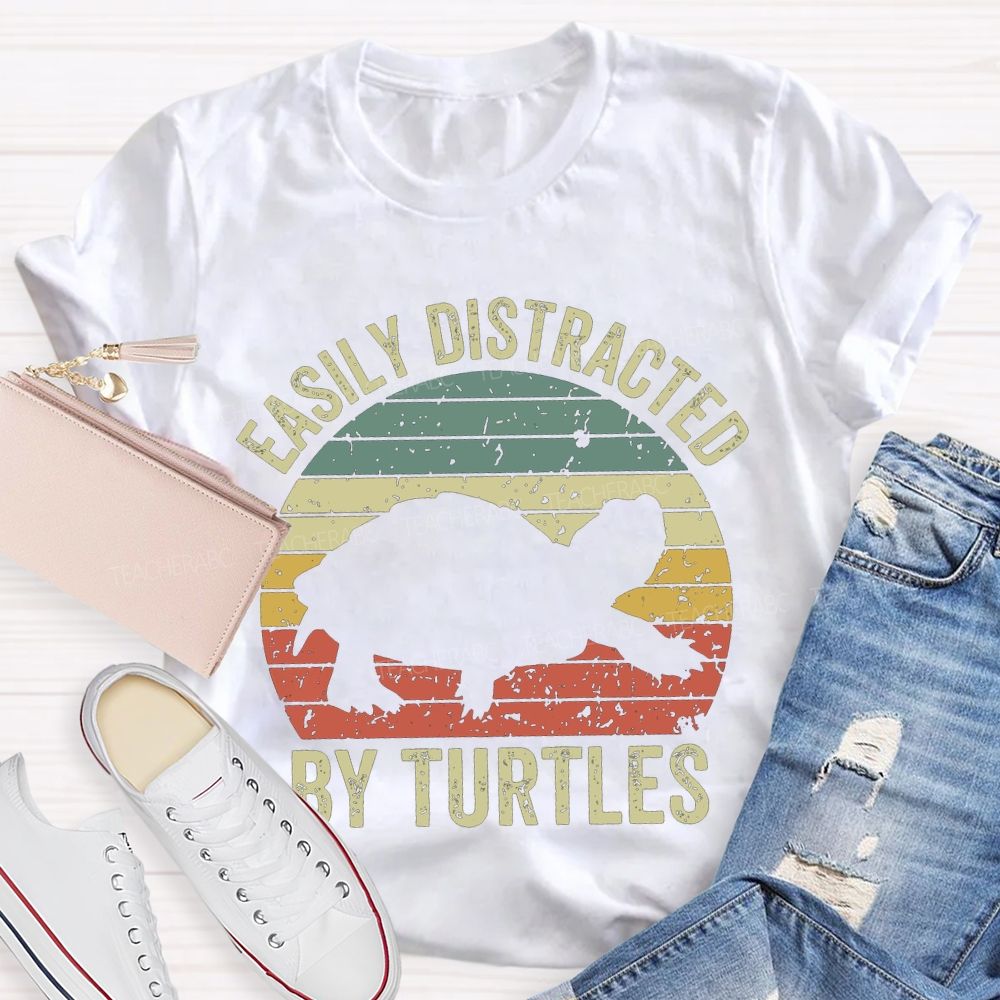 Easily Distracted By Turtles Teacher T-shirt