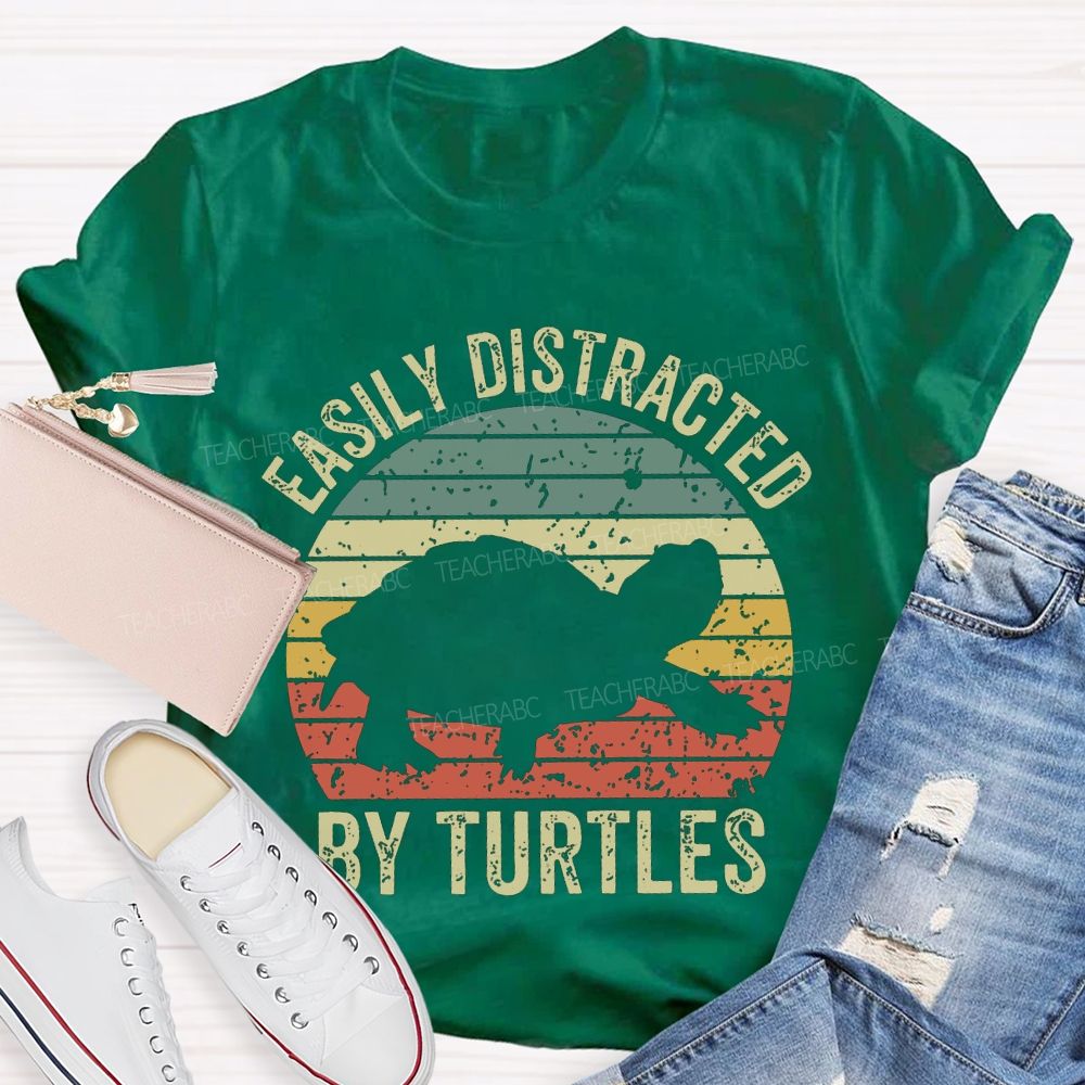Easily Distracted By Turtles Teacher T-shirt