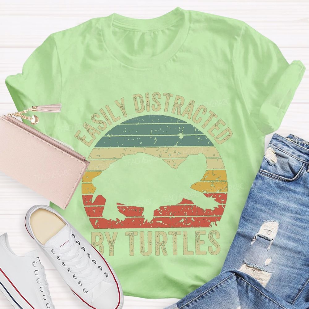 Easily Distracted By Turtles Teacher T-shirt