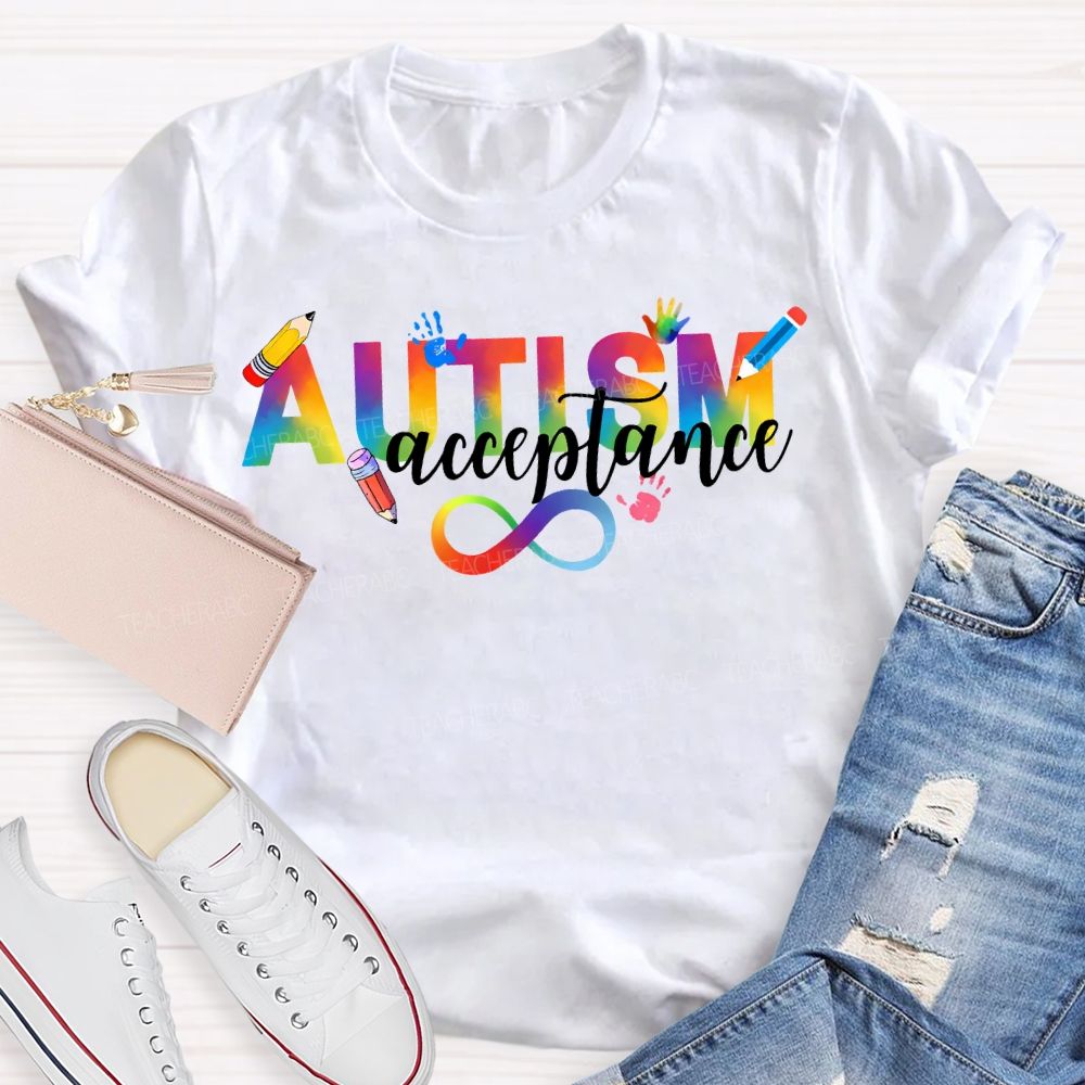 Autism Acceptance Rainbow Infinity Symbol Teacher T-shirt