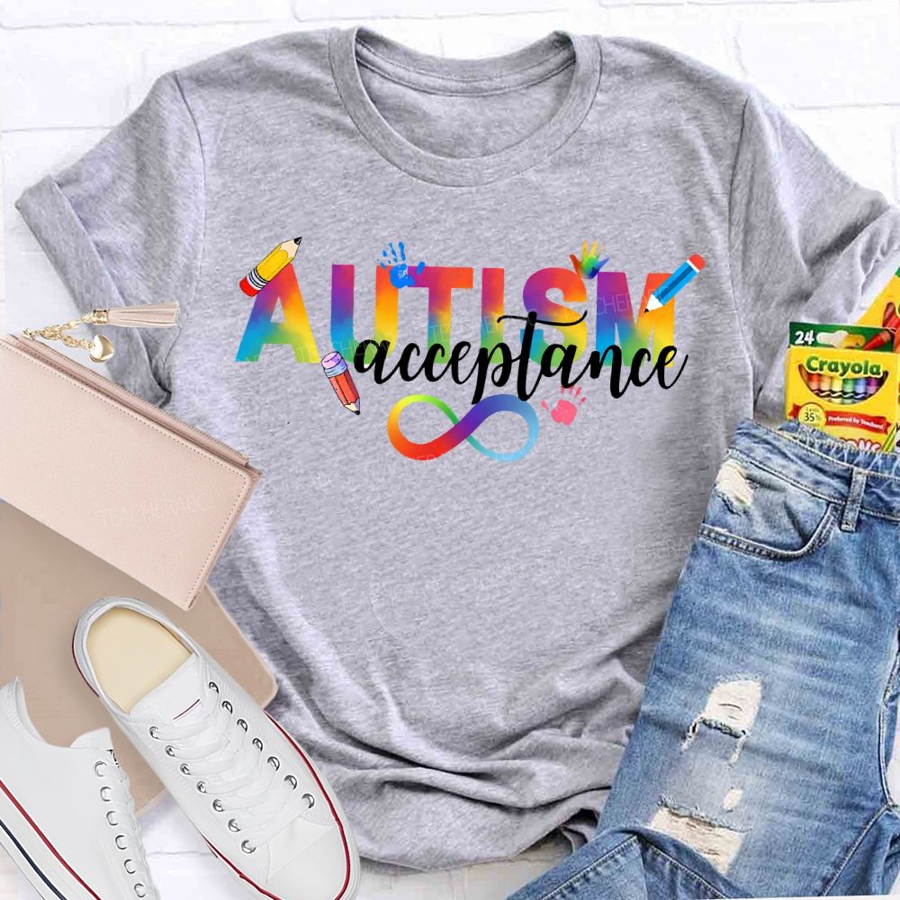 Autism Acceptance Rainbow Infinity Symbol Teacher T-shirt