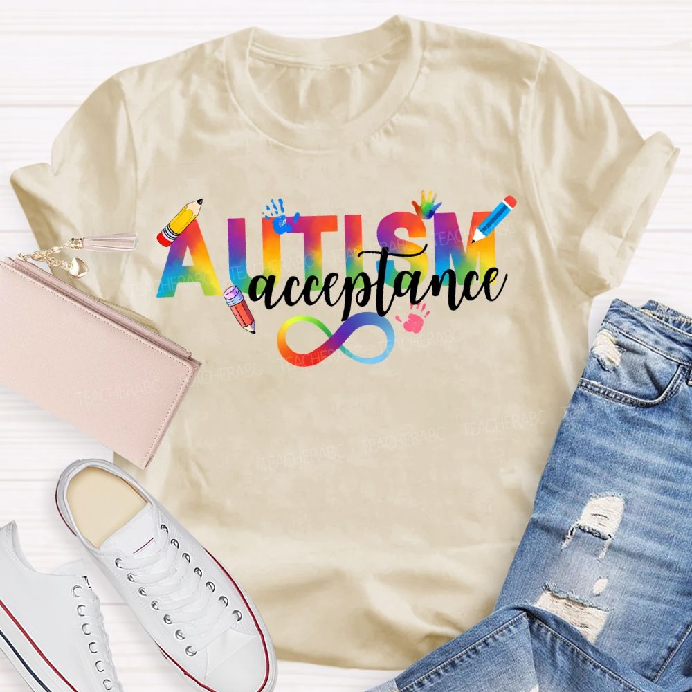 Autism Acceptance Rainbow Infinity Symbol Teacher T-shirt
