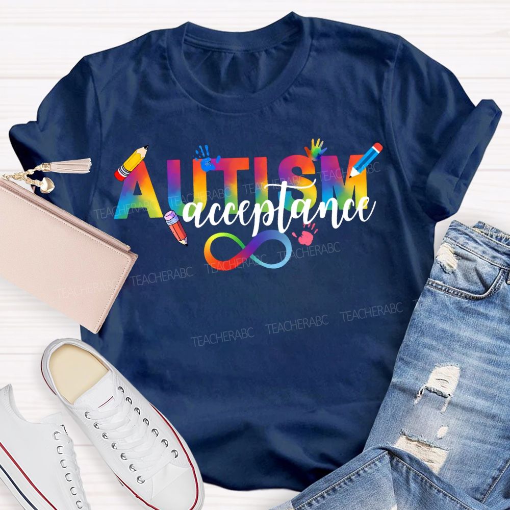 Autism Acceptance Rainbow Infinity Symbol Teacher T-shirt