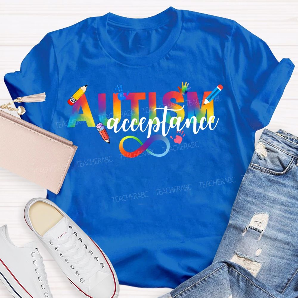Autism Acceptance Rainbow Infinity Symbol Teacher T-shirt