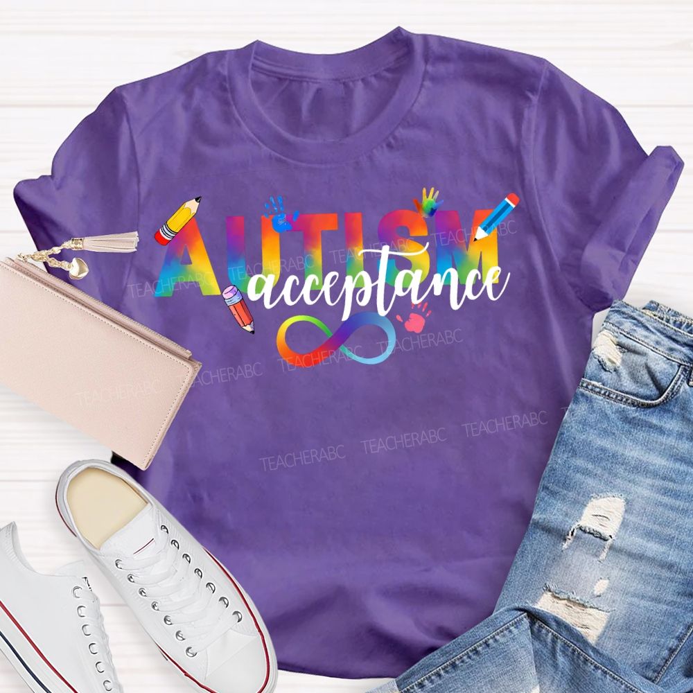 Autism Acceptance Rainbow Infinity Symbol Teacher T-shirt