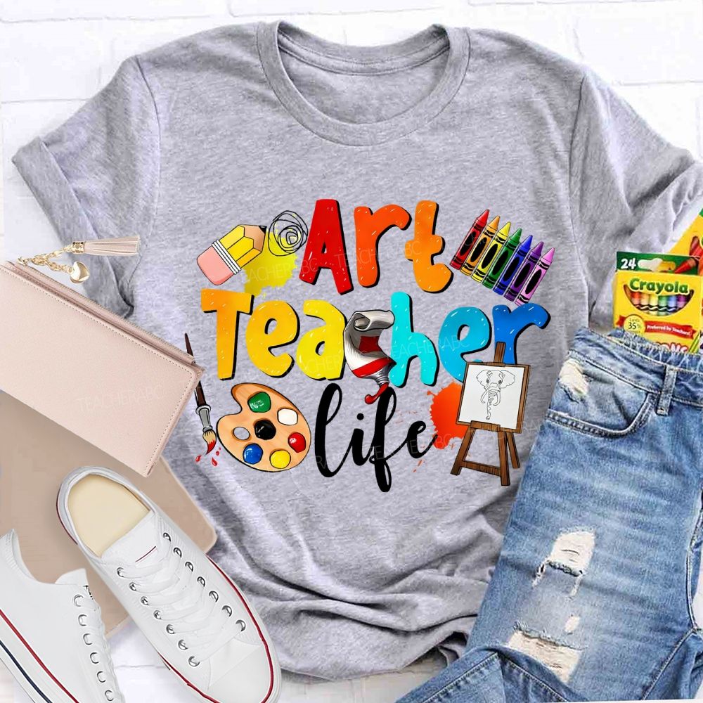 Art Teacher Life Dyeing Palette And Crayons Teacher T-shirt