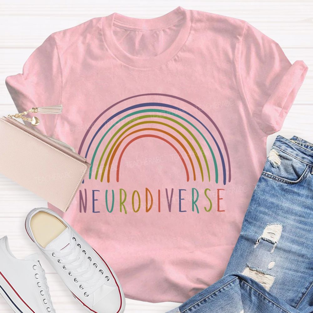 Neurodiverse Rainbow Lines  Teacher T-shirt