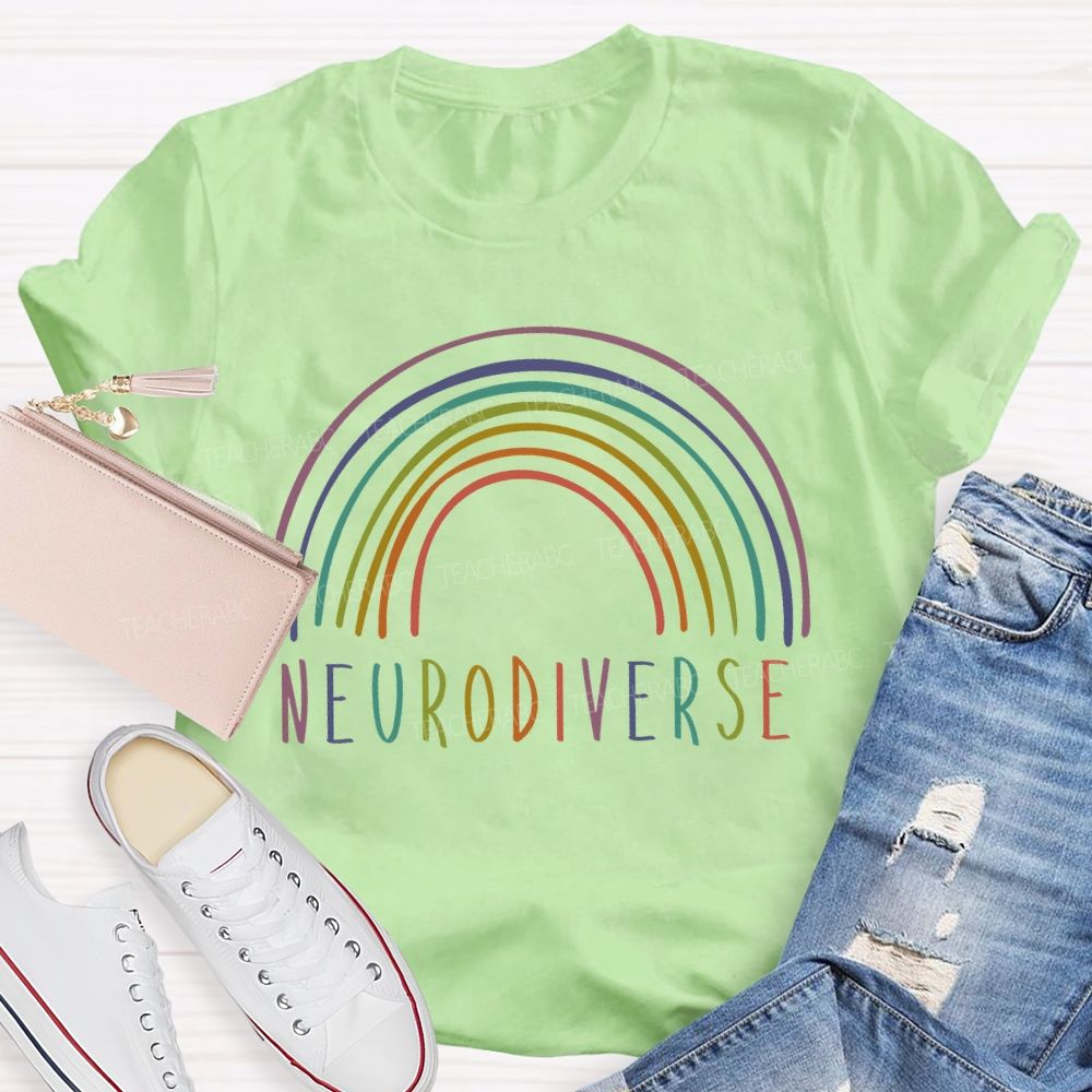Neurodiverse Rainbow Lines  Teacher T-shirt