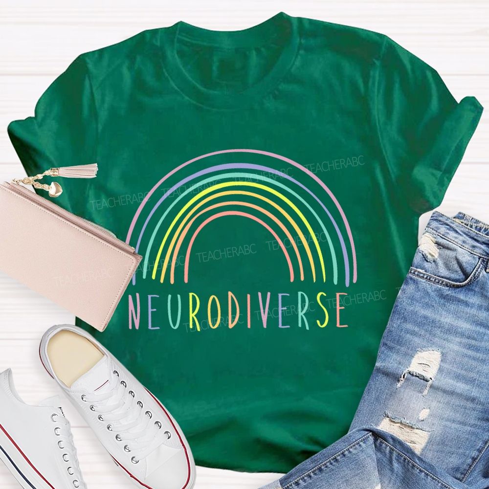 Neurodiverse Rainbow Lines  Teacher T-shirt