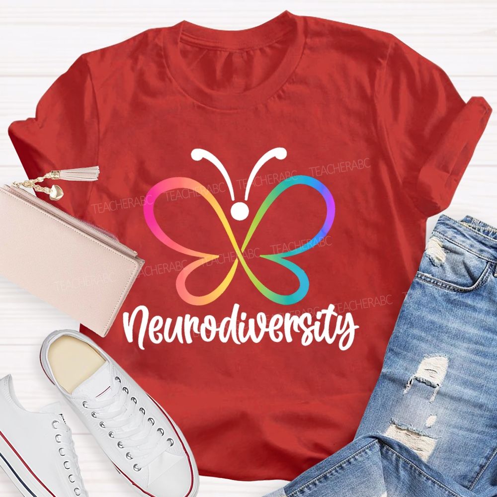 Neurodiversity Colorful Butterfly Letters  Teacher T-shirt