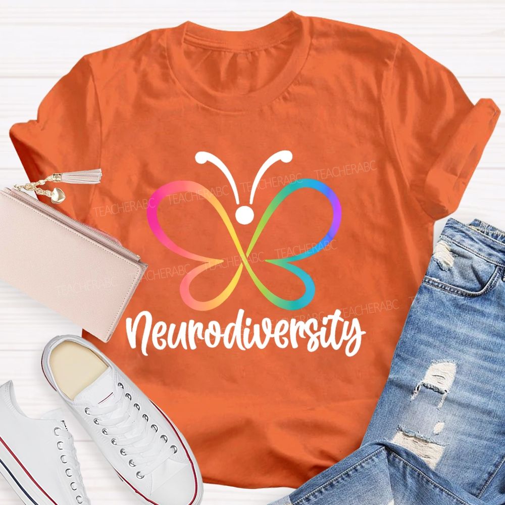 Neurodiversity Colorful Butterfly Letters  Teacher T-shirt