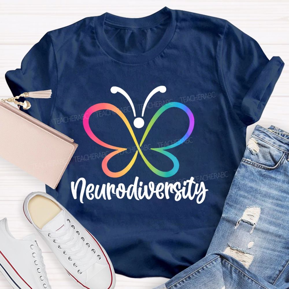 Neurodiversity Colorful Butterfly Letters  Teacher T-shirt