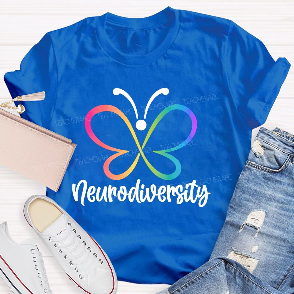 Neurodiversity Colorful Butterfly Letters  Teacher T-shirt