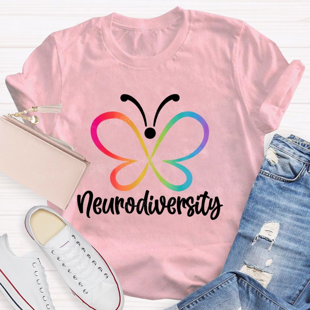 Neurodiversity Colorful Butterfly Letters  Teacher T-shirt