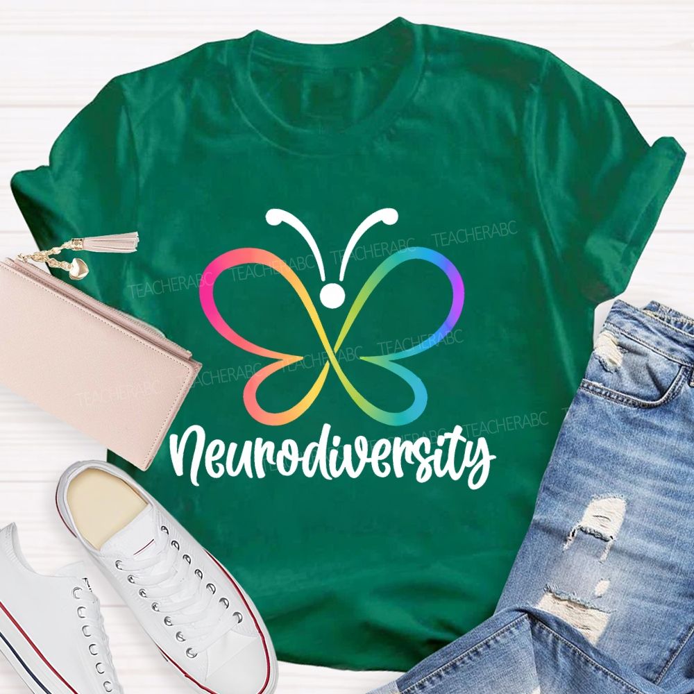 Neurodiversity Colorful Butterfly Letters  Teacher T-shirt
