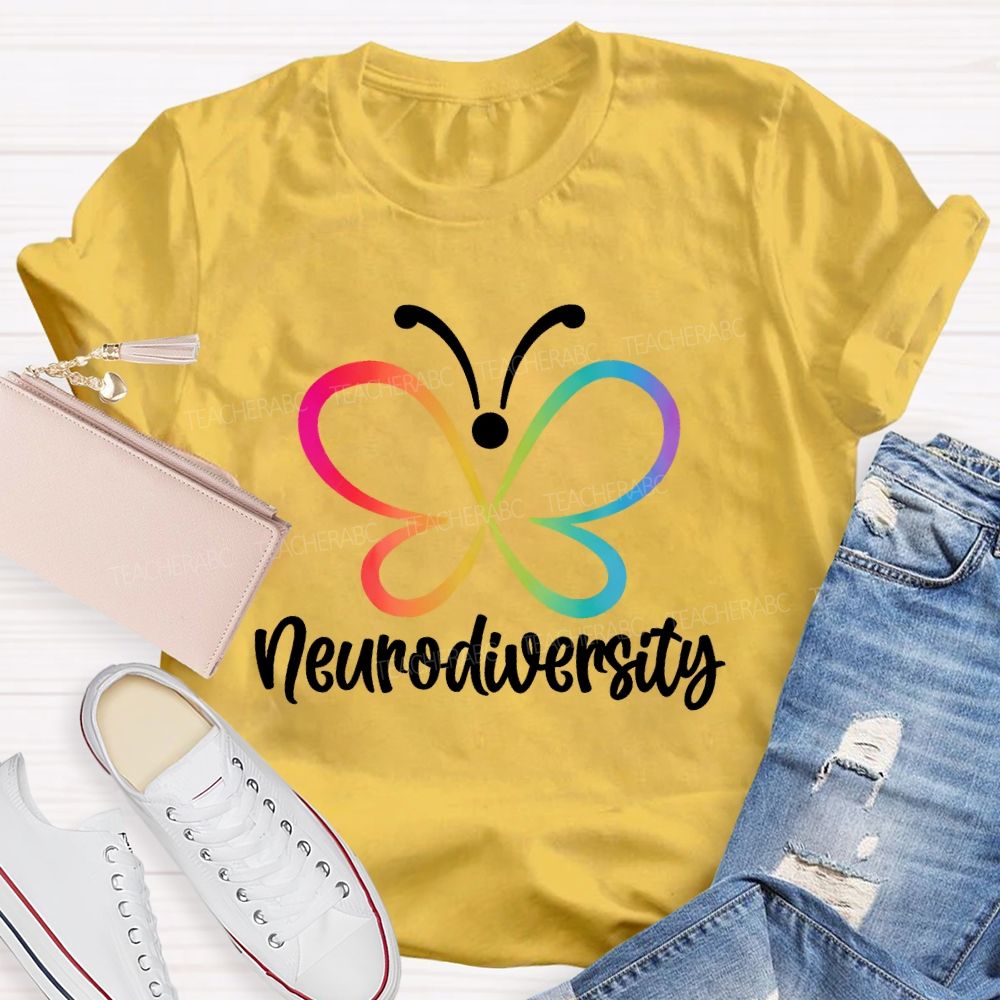 Neurodiversity Colorful Butterfly Letters  Teacher T-shirt