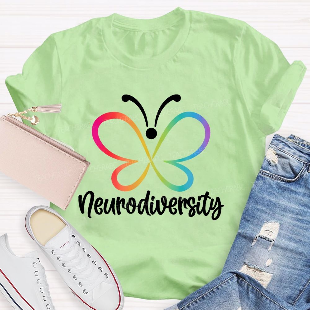 Neurodiversity Colorful Butterfly Letters  Teacher T-shirt