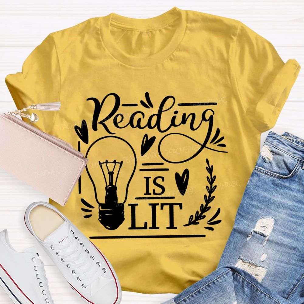 Reading Is Lit Graphics  Teacher T-shirt