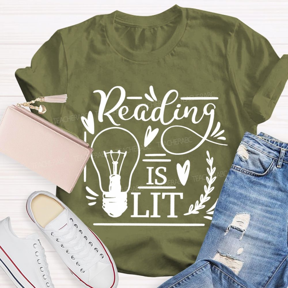 Reading Is Lit Graphics  Teacher T-shirt