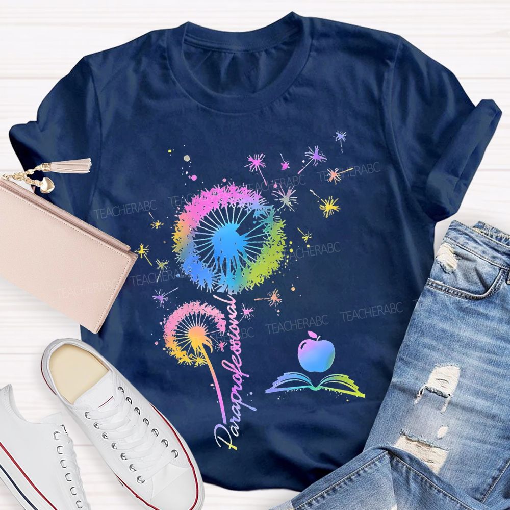 Paraprofessional Colorful Dandelion  Teacher T-shirt