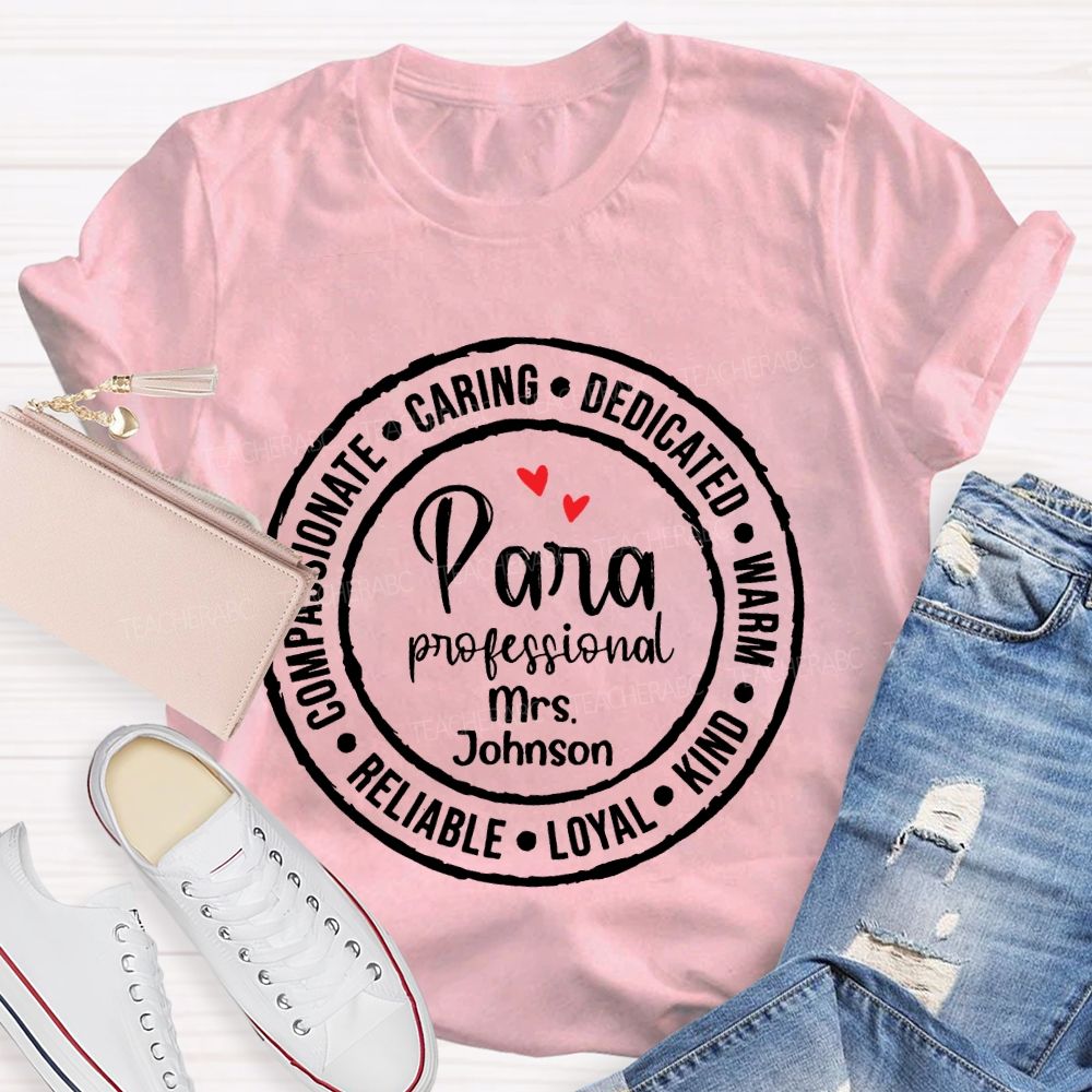Personalized Name Para Professional Round Letters Teacher T-shirt