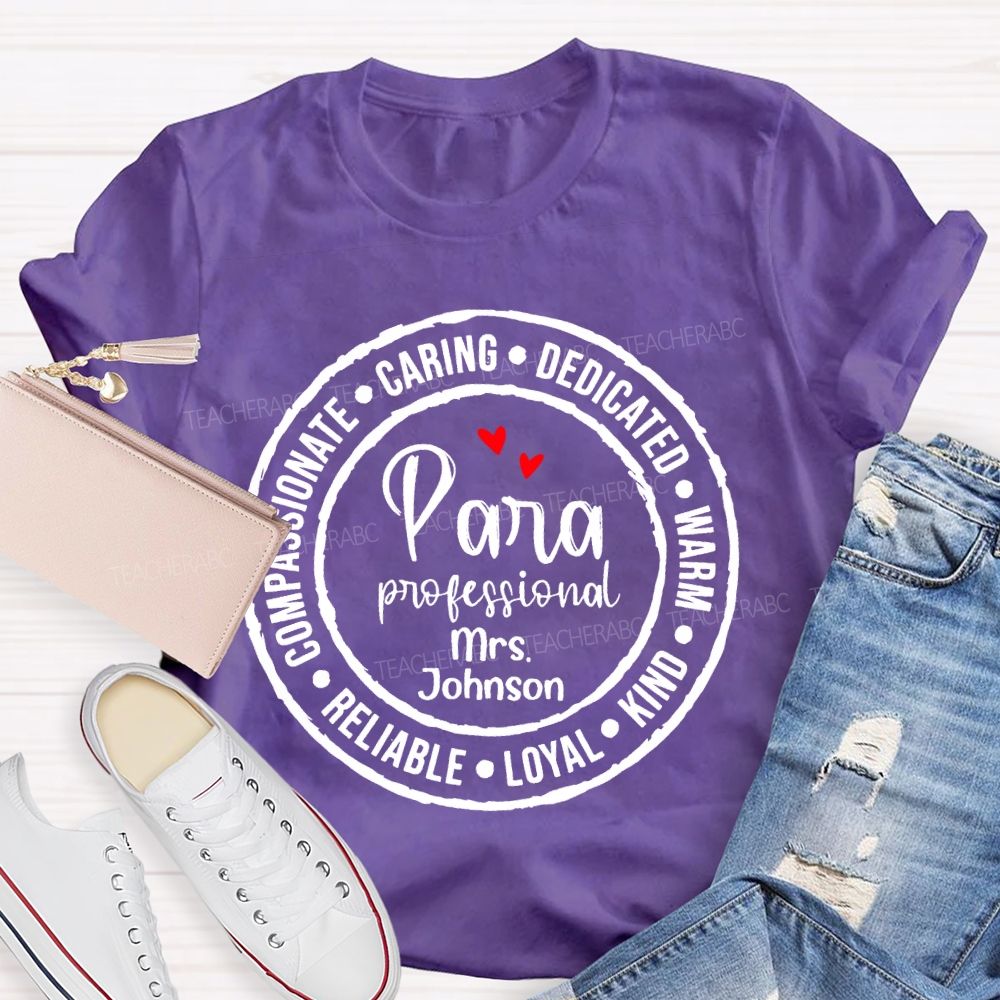 Personalized Name Para Professional Round Letters Teacher T-shirt