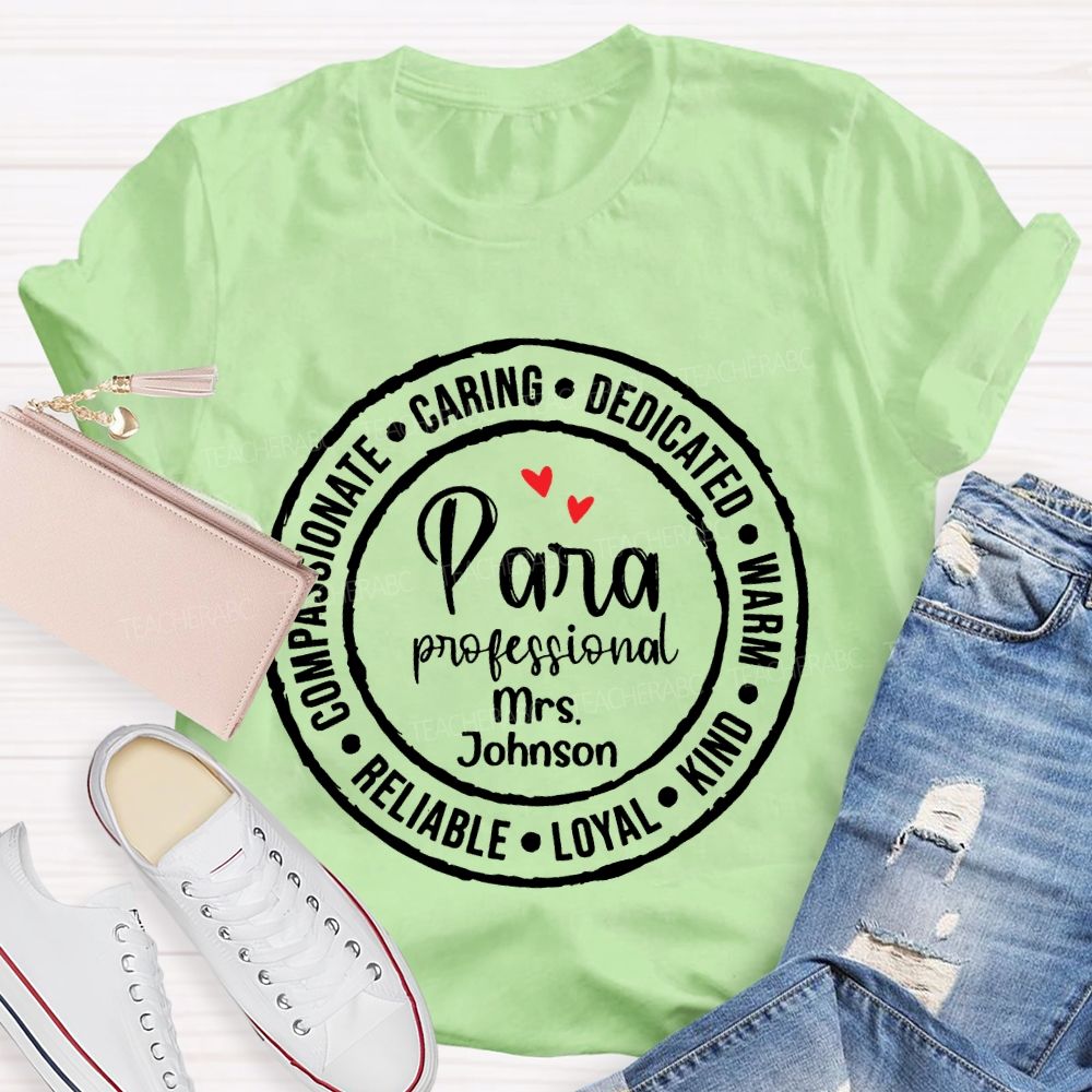 Personalized Name Para Professional Round Letters Teacher T-shirt