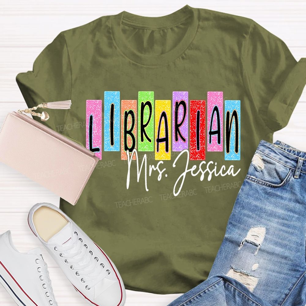 Personalized Name Librarian Colored Block Fonts T-shirt