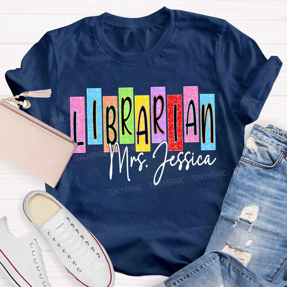 Personalized Name Librarian Colored Block Fonts T-shirt