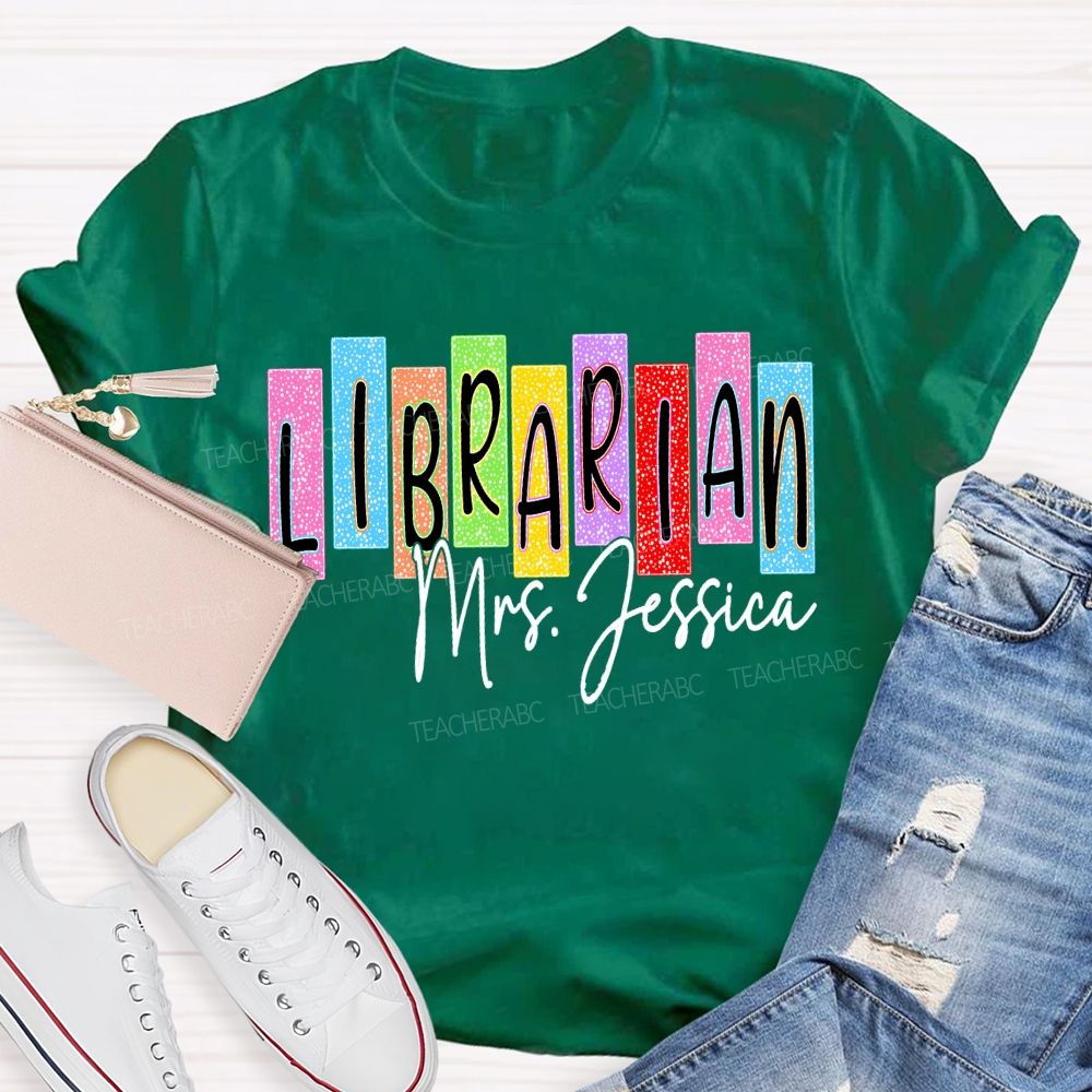 Personalized Name Librarian Colored Block Fonts T-shirt