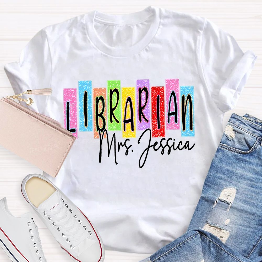 Personalized Name Librarian Colored Block Fonts T-shirt