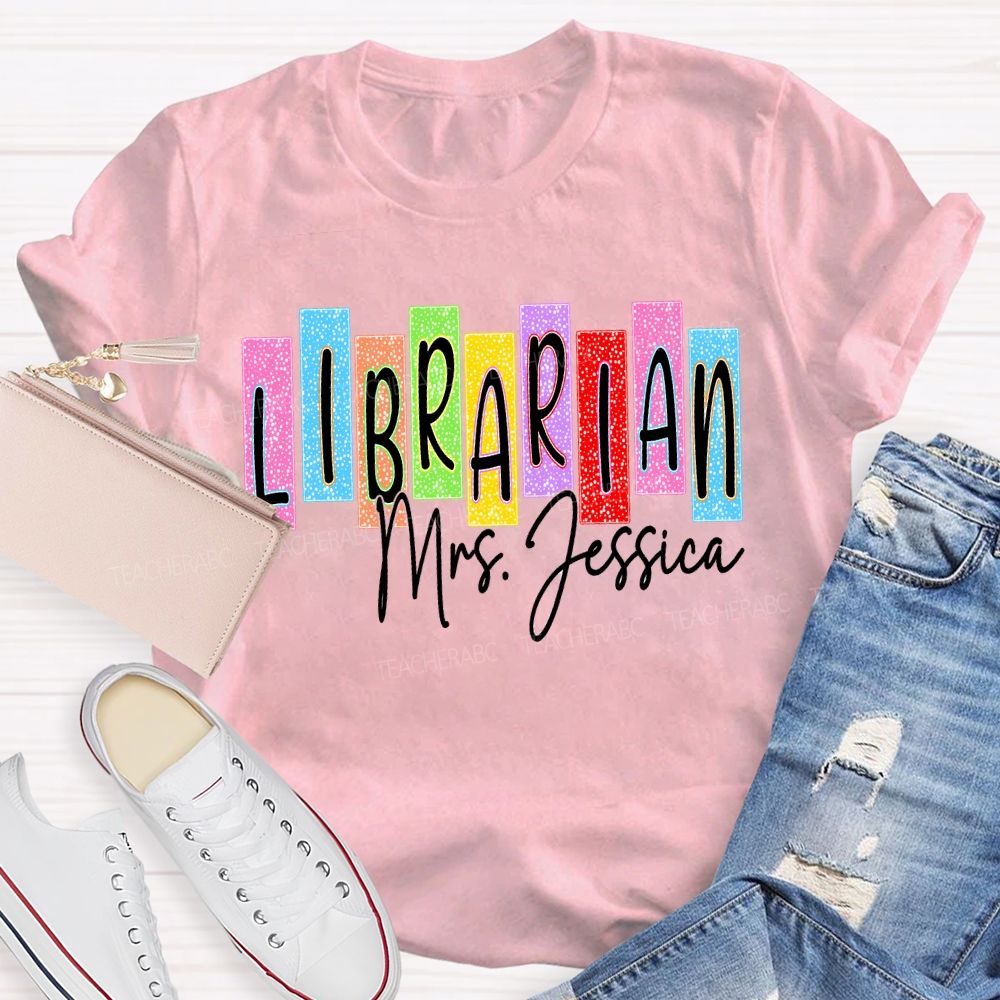 Personalized Name Librarian Colored Block Fonts T-shirt