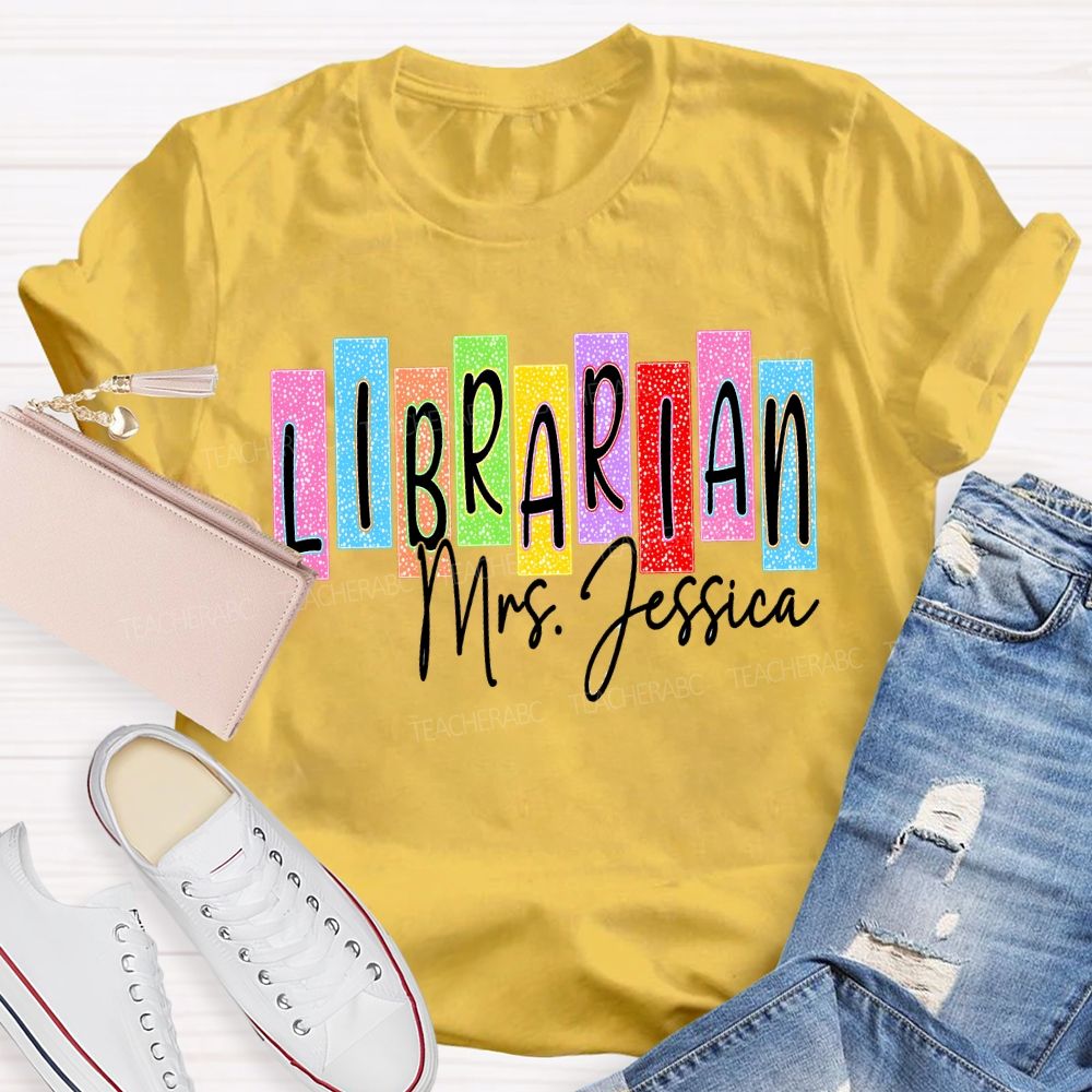 Personalized Name Librarian Colored Block Fonts T-shirt