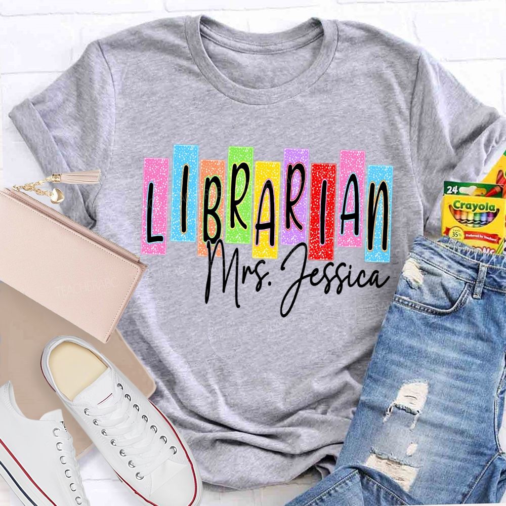 Personalized Name Librarian Colored Block Fonts T-shirt