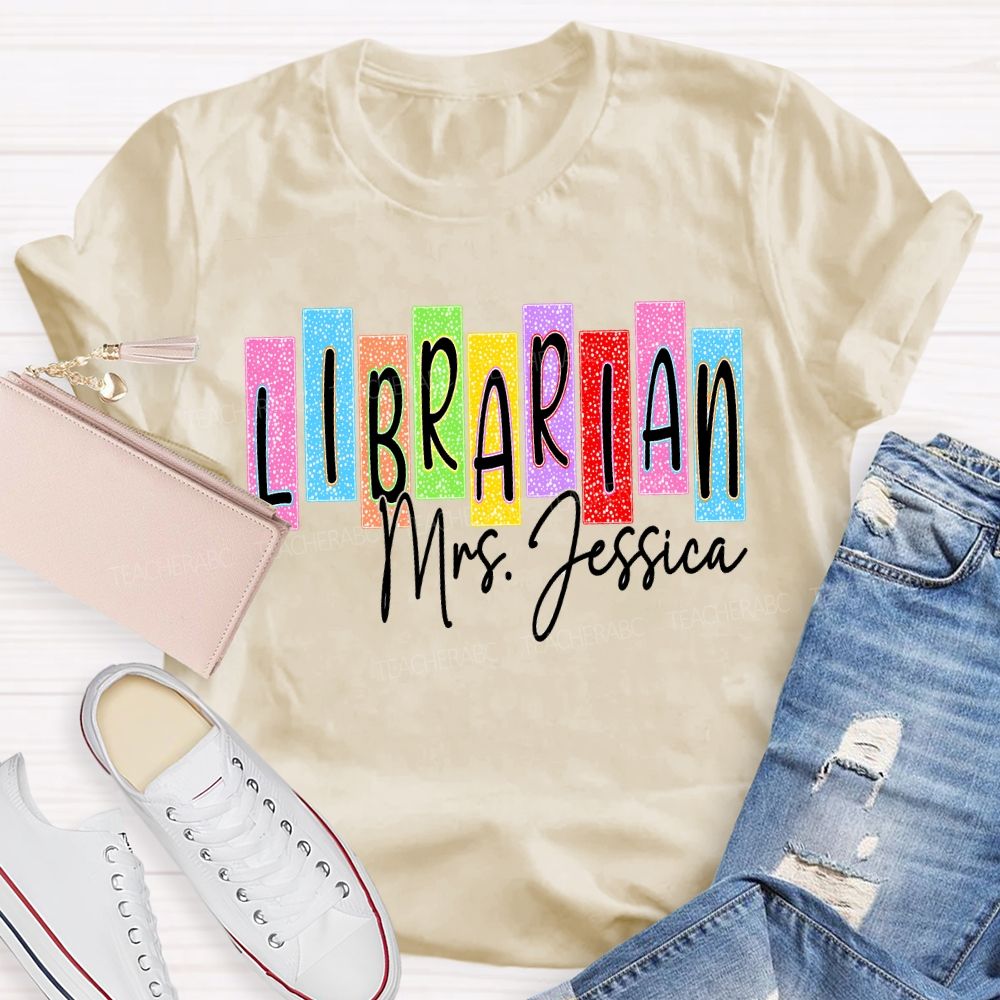 Personalized Name Librarian Colored Block Fonts T-shirt