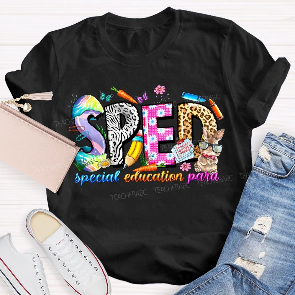 Special Education Para Floral And Leopard Print Fonts Teacher T-shirt