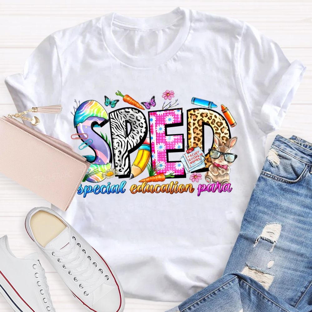 Special Education Para Floral And Leopard Print Fonts Teacher T-shirt