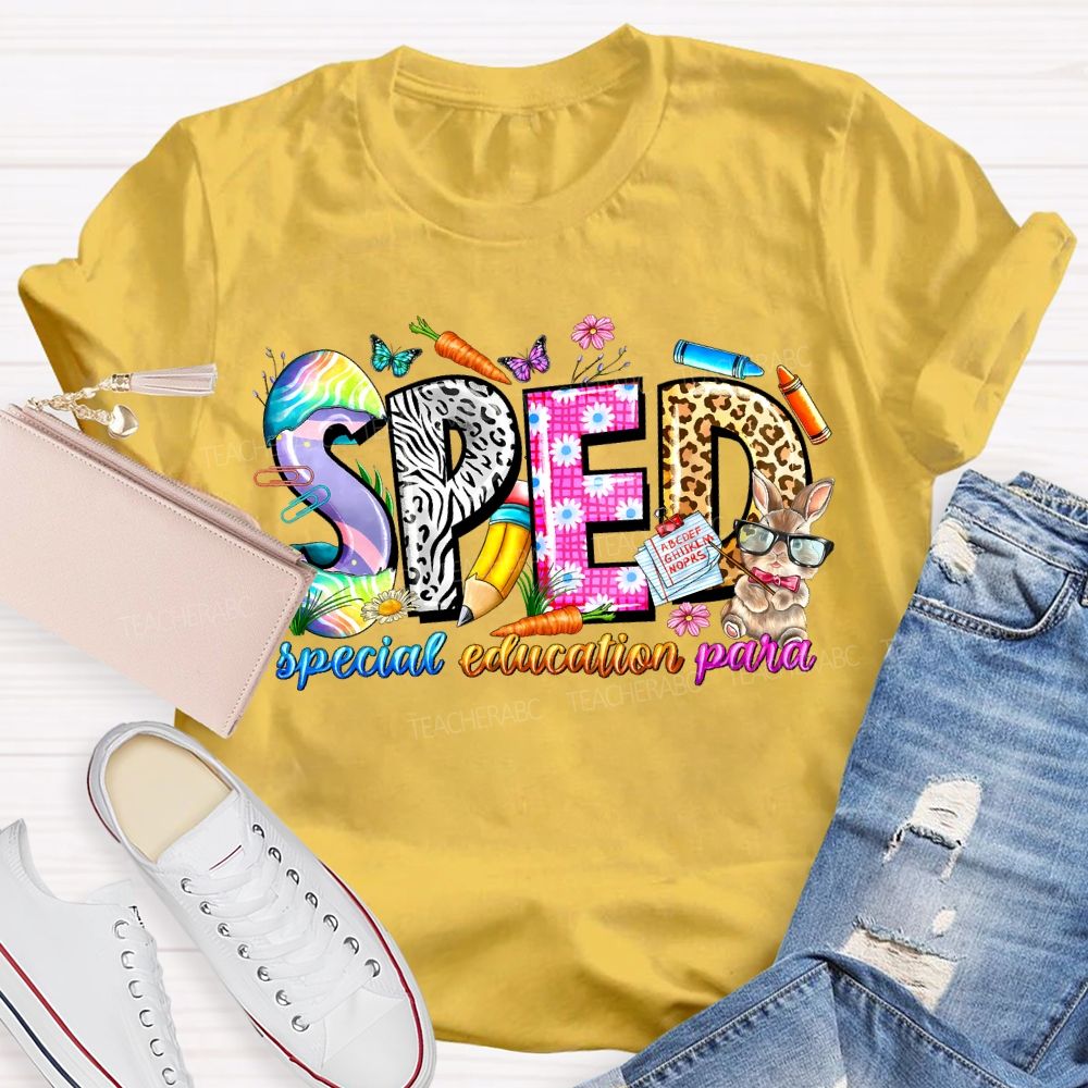 Special Education Para Floral And Leopard Print Fonts Teacher T-shirt