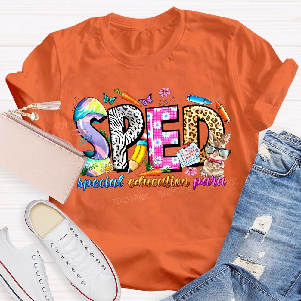Special Education Para Floral And Leopard Print Fonts Teacher T-shirt