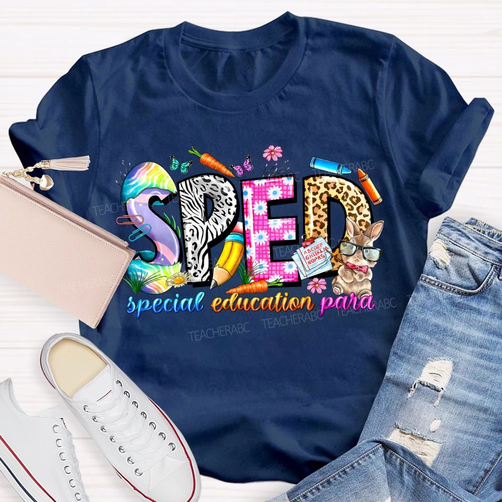 Special Education Para Floral And Leopard Print Fonts Teacher T-shirt